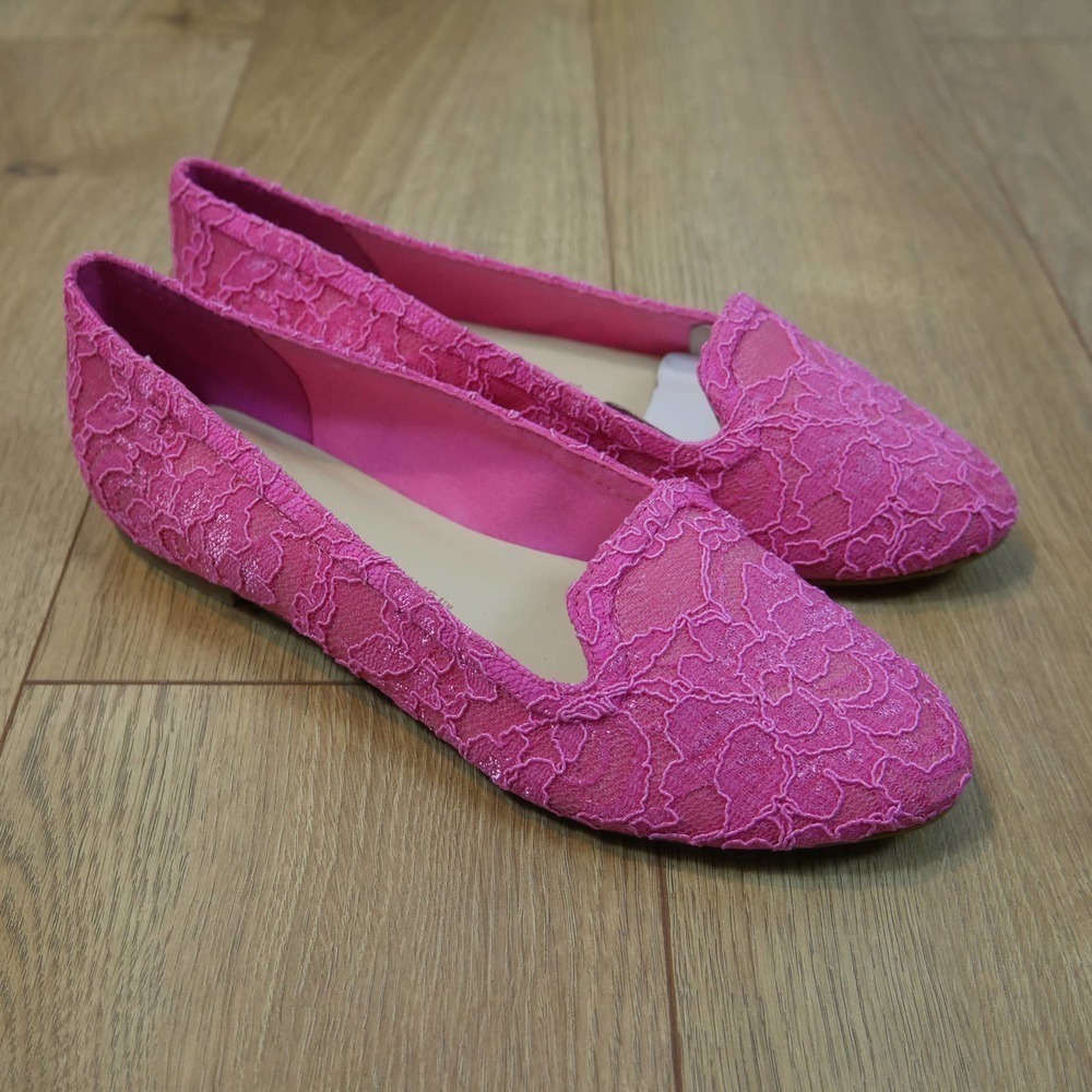Isaac Mizrahi Live Pink Lace Flat Loafers Size 6.5 NWOB
